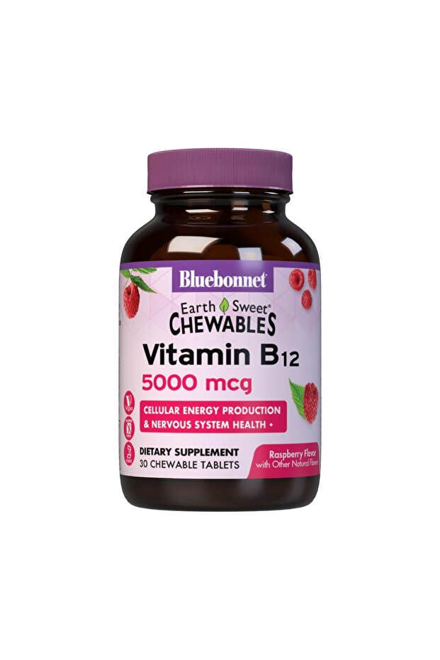 Earth Sweet Vitamin B12 5000 mcg Chewable Tablets, Raspberry, 30 Count