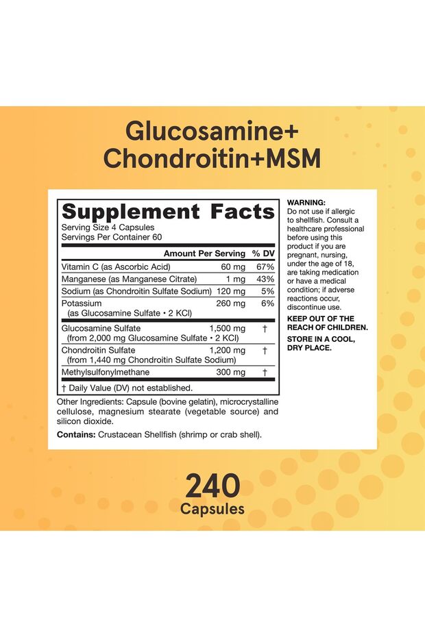Glucosamine Chondroitin MSM Capsules, Joint Support with Vitamin C & Manganese, 240 Count - 5
