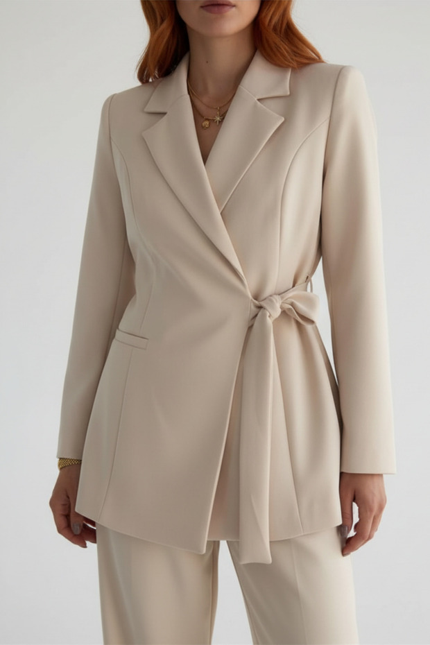 Women's Side-Tie Belted Double-Breasted Blazer Jacket