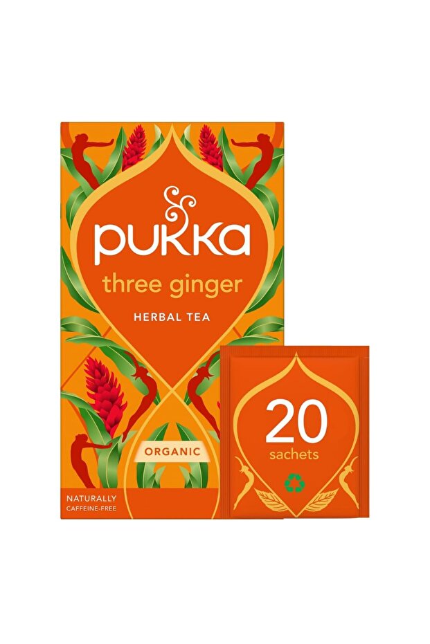 Three Ginger Organic Herbal Tea with Turmeric & Galangal, Caffeine Free, 20 Bags