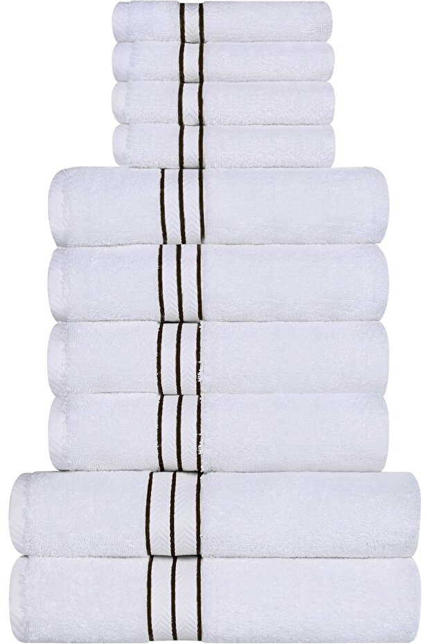 Turkish Cotton Ultra-Plush 10-Piece Towel Set, Fast Drying & Absorbent, Black