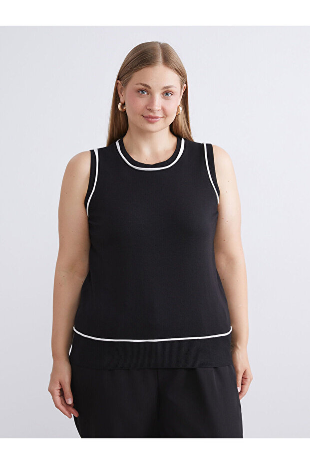 Siyah Bisiklet Yaka Kadın Triko Atlet - 2