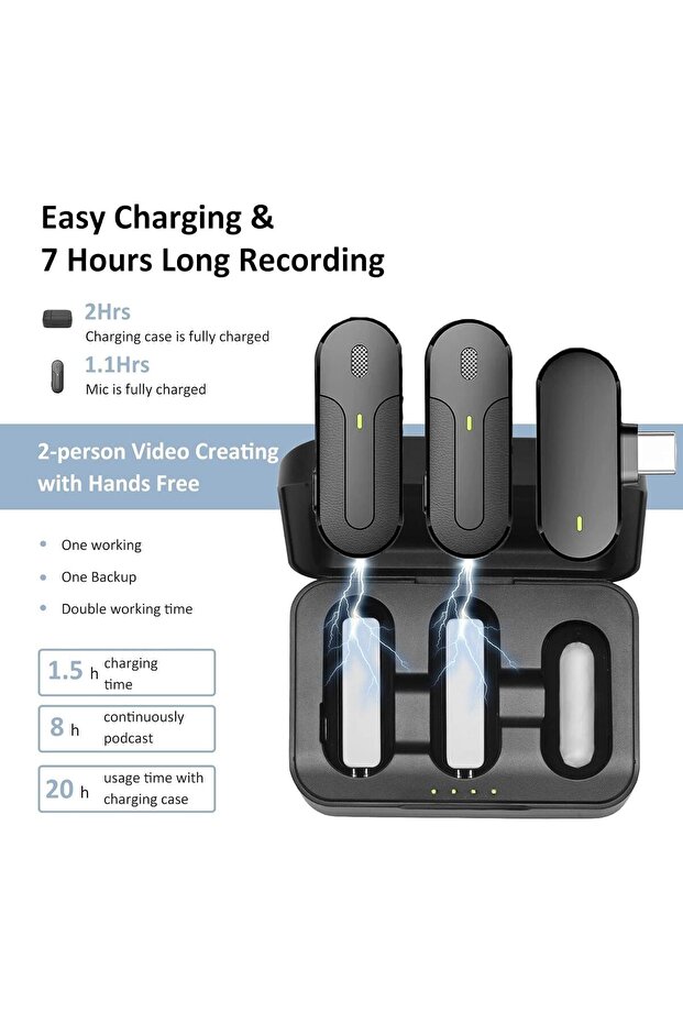 مجموعة ميكروفون لافاليير لاسلكي مزدوج لأجهزة iPhone وAndroid، قابلة للتوصيل والتشغيل، مجموعة تسجيل فيديو - 2