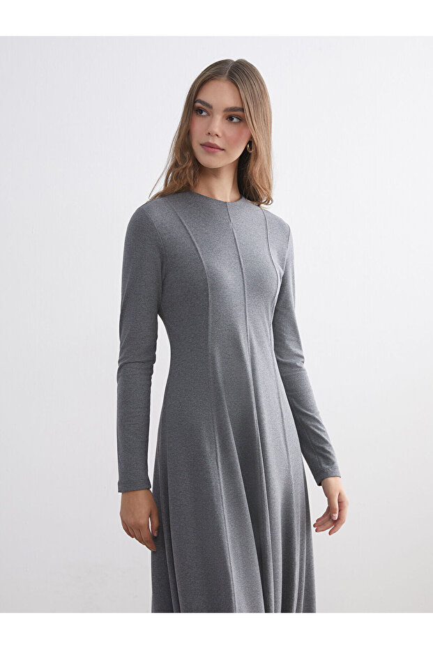 Gri Bisiklet Yaka A Kesim Elbise - 2