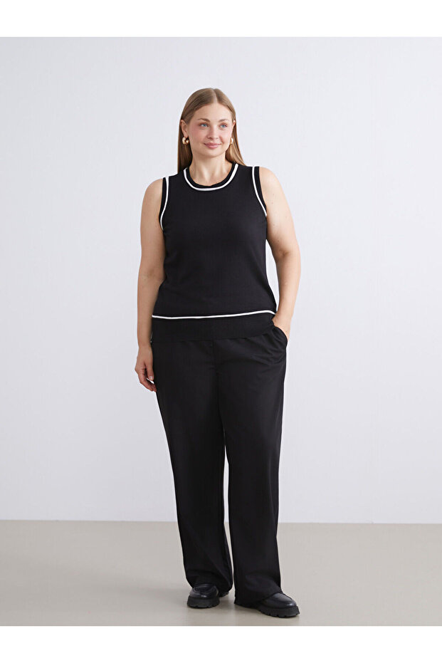 Siyah Bisiklet Yaka Kadın Triko Atlet - 6