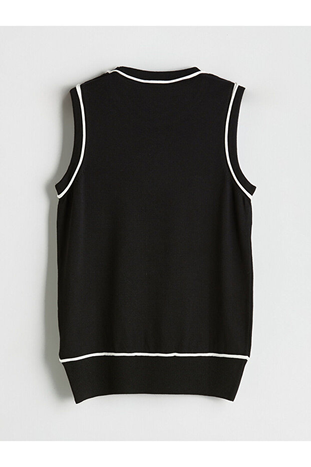 Siyah Bisiklet Yaka Kadın Triko Atlet - 8