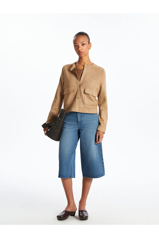 Peak Yeni Sezon Bisiklet Yaka Süet Görünümlü Kadın Ceket - 2