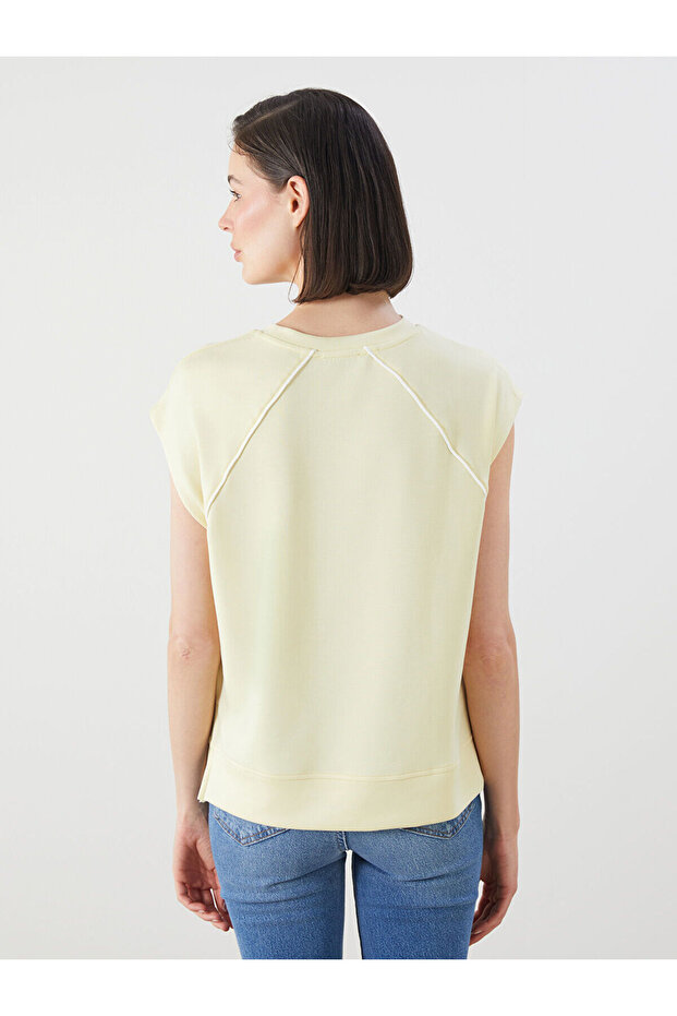 Sari Bisiklet Yaka Oversize Kadın Tişört - 4