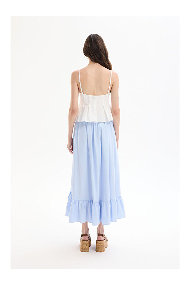 Buttoned Thin Strap Blouse with Pile Detail Ecru - 5