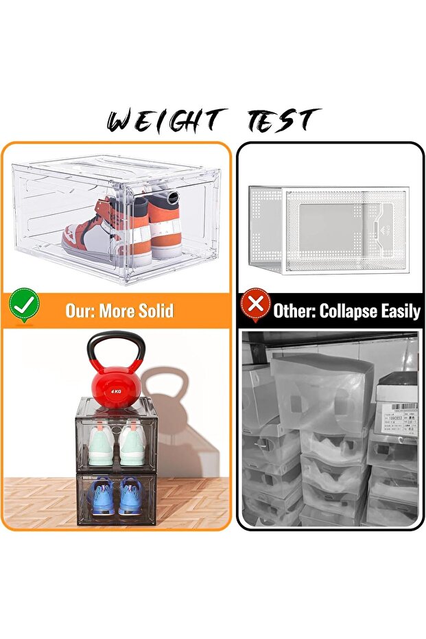 6 Pack Large Shoe Boxes, Clear Shoe Storage Organizer with Magnetic Front Door, Stackable Stor - 4