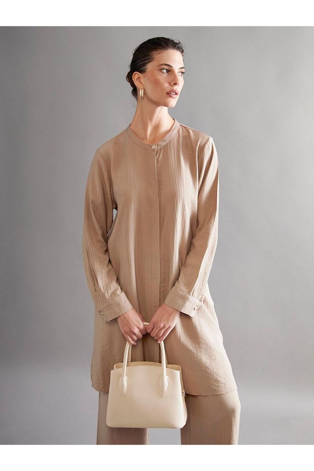 Alita City Lcw Grace Brown Judge Collar Women's Shirt Tunic with a Difference