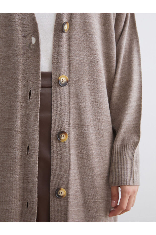 V Yaka Kadın Triko Hırka - 4