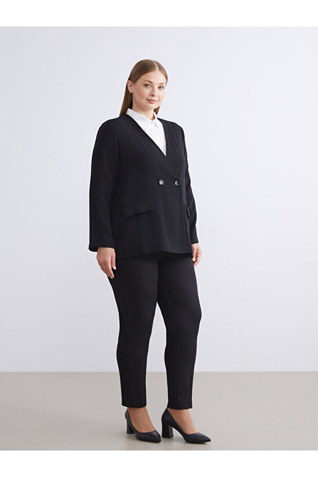 V Yaka Krep Kadın Blazer Ceket - 6