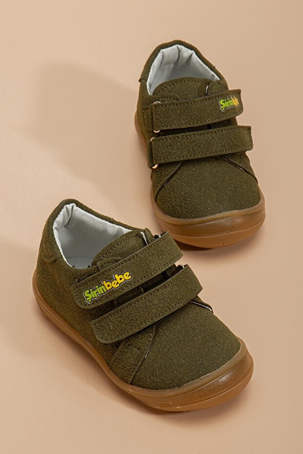 Şirinbebe Orthopedic Men's İlkadım Baby Shoes Khaki Double Velcro