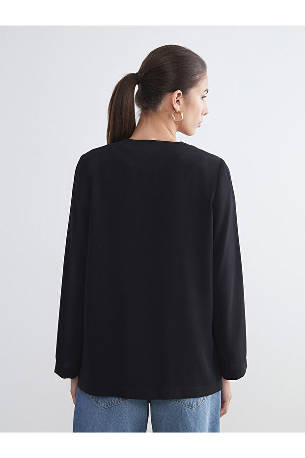 V Yaka Krep Kadın Blazer Ceket - 5