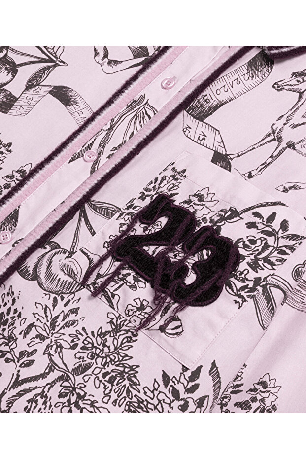 Patterned Contrast Collar Shirt - 4