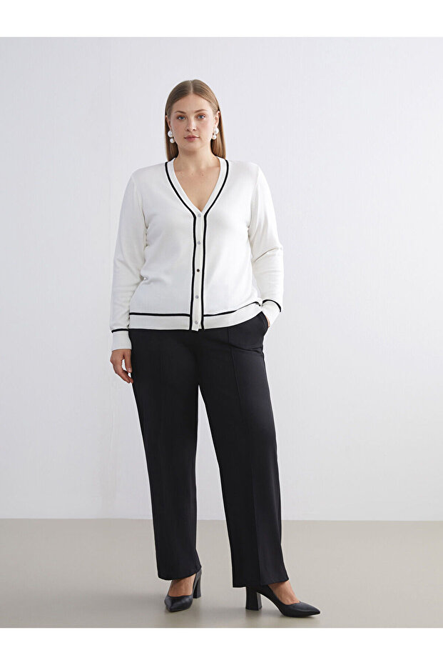 V Yaka Kadın Triko Hırka - 6