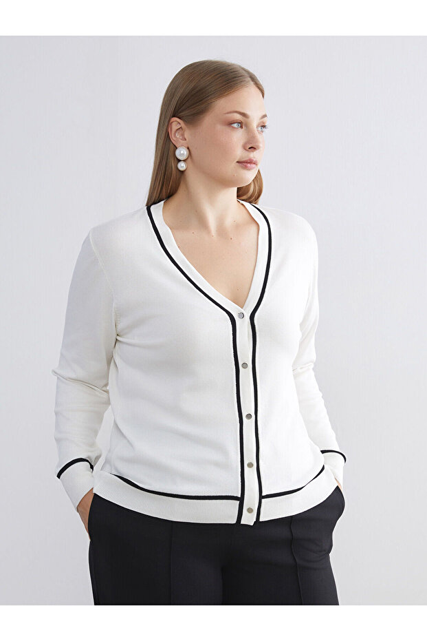 V Yaka Kadın Triko Hırka - 2