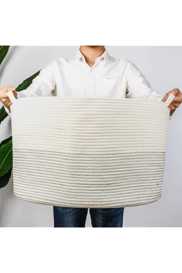 通用 XXL Large Cotton Rope Basket 55*55*35cm Woven Baby Laundry Basket for Blankets Toys Storage B