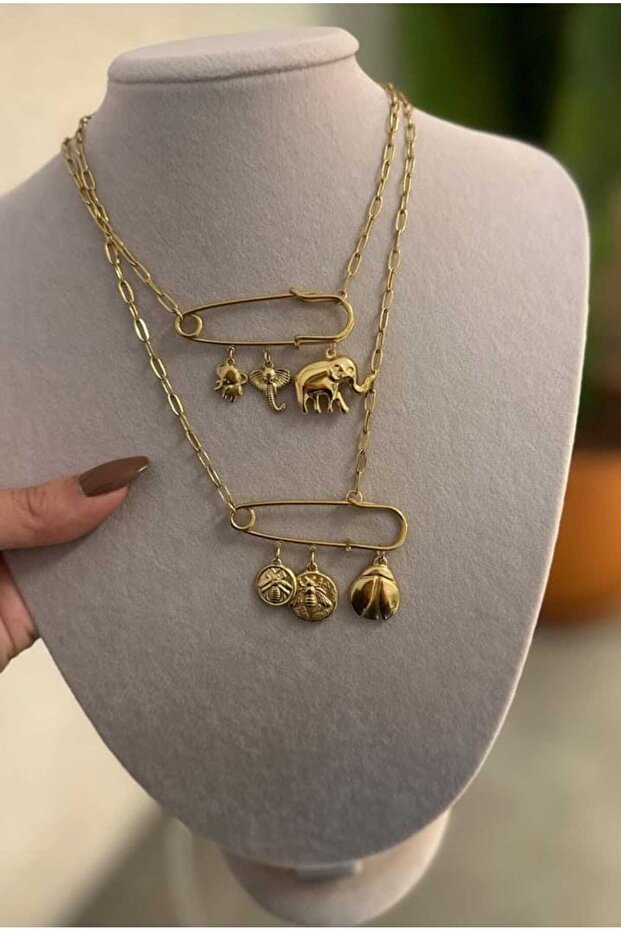 Çelik şans çengel fil kolye - 3