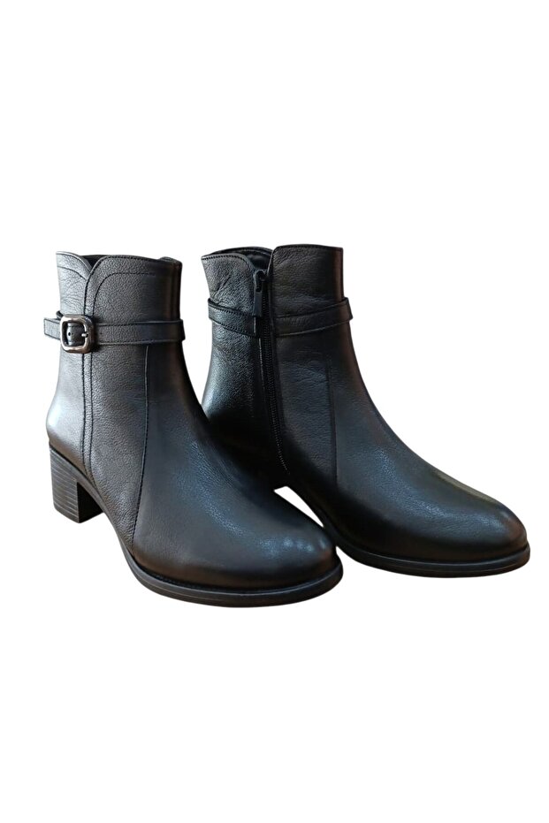 24113-1 Women's Genuine Leather Short Heeled Daily Casual Boots