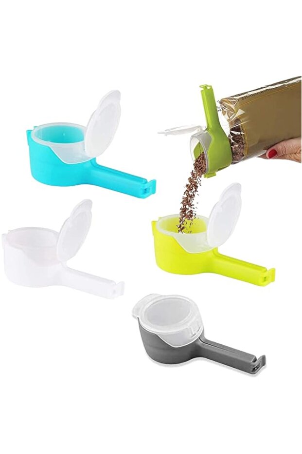 Uraoiac 4 Pack Food Storage Sealing Clips with Pouring Spouts, Bag Clips for Food, Kitchen, Chip Bag