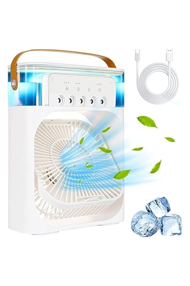 Portable Fan with Water Tank Air Cooler Humidifier Power Personal Air Conditioner with 7 Colors Ligh