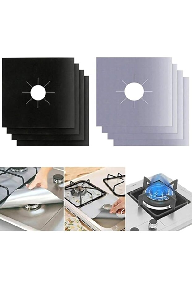 Rubik 8pcs Gas Stove Burner Covers, Non-Stick Gas Range Protectors Reusable Aluminum Foil Cover Line