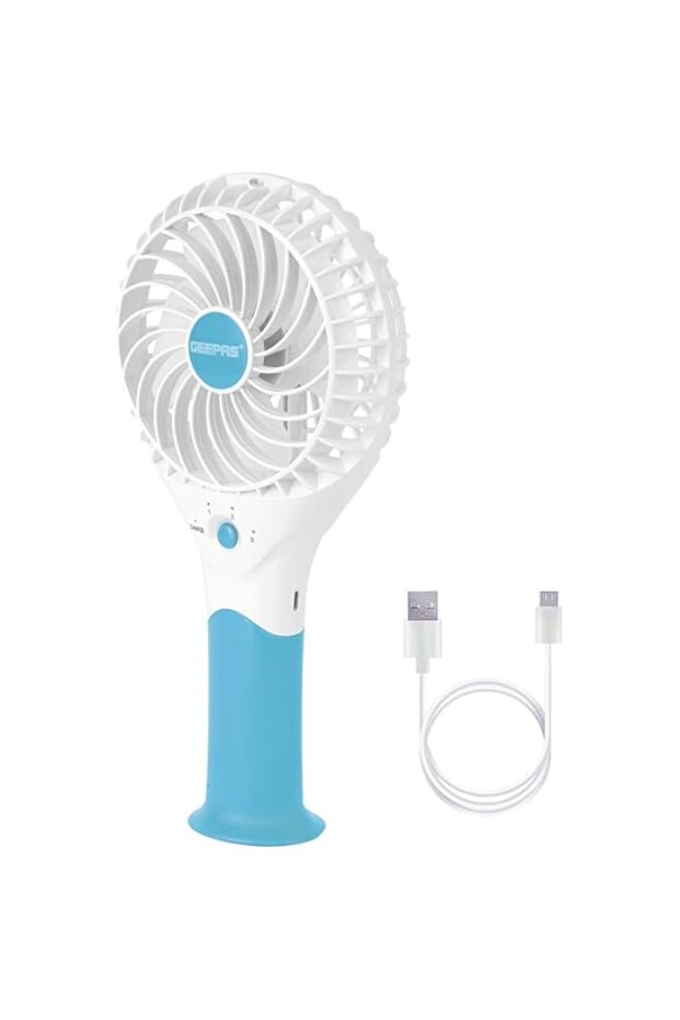 Geepas GF9617-BL Rechargeable Mini Fan Personal Portable Fan with 3 Speed Options - Quiet Electric U