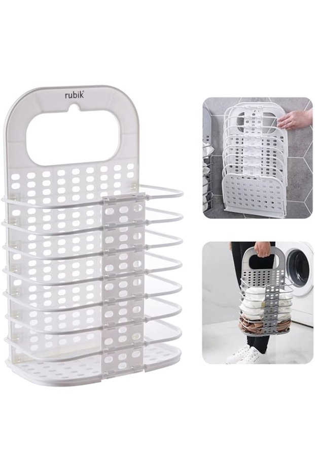 Rubik Foldable Laundry Basket Plastic with Handle for Bathroom, Slim Wall Hanging Type Multipurpose