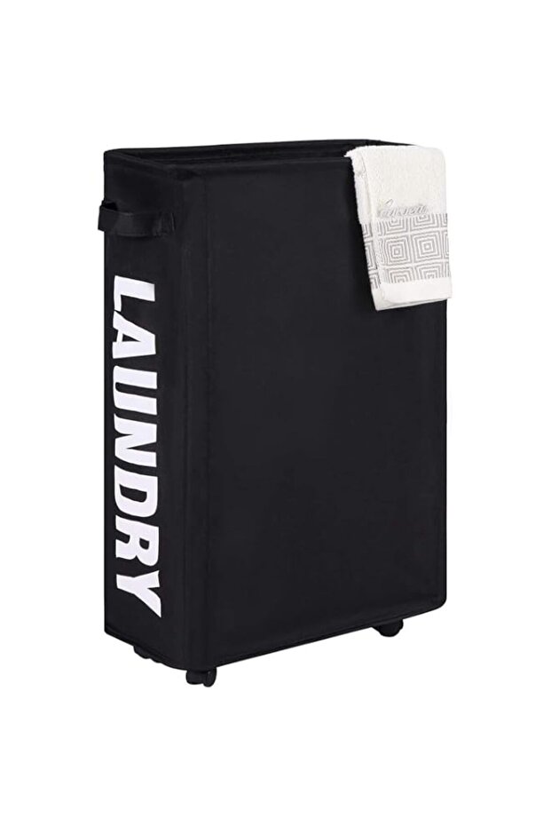 JASDF Laundry Basket on Wheels, Waterproof Slim Laundry Storage Hamper Corner Storage Bag Collapsibl