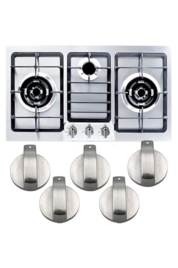 xutong Gas Stove Knob, 5 PCS Metal 6mm Silver Gas Stove Control Knobs Adaptors Oven Switch Cooking S