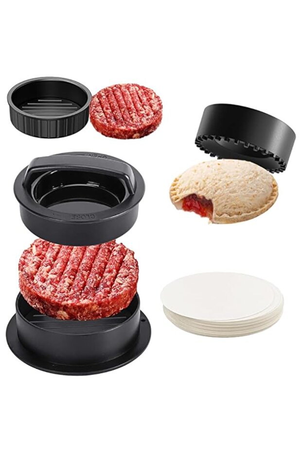 Duomama 4-in-1 Burger Press Patty Maker Slider | Stuffed Burgers Sandwich Cutter | Meat Beef Veggie