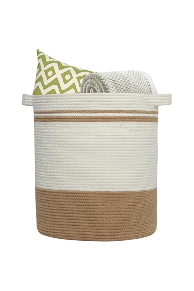 Beauenty Large Cotton Rope Basket, Collapillable Woven Basket for Laundry, Blankets, Toys Organizer