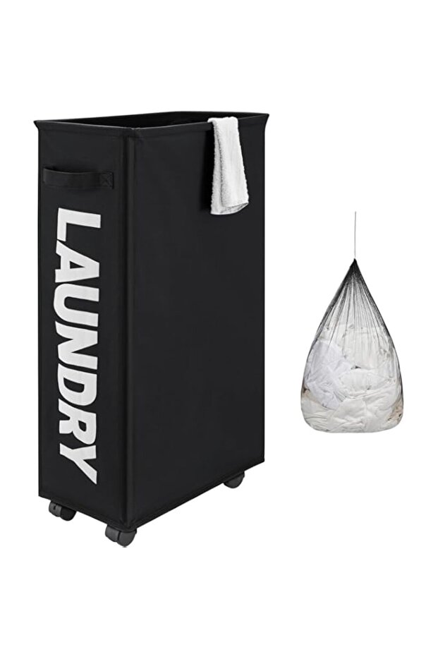 YumLock Rolling Slim Laundry Basket on Wheels - Collapsible, Waterproof, and Portable - 42L Capacity