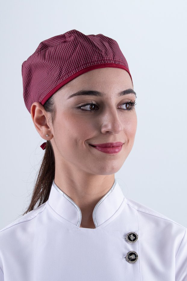 Chef Bone Kep Cook Chef Hat Square Patterned Burgundy