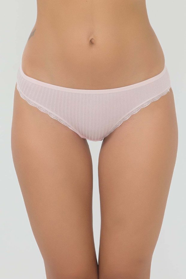 Women's Lace Detailed Thin Striped Panties 10 Pieces Long