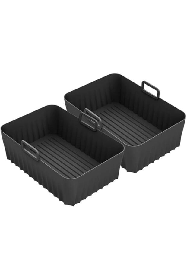 TOMVAES Air Fryer Liner, 2 PCS Black Silicone Baking Pans, Reusable Air Fryer Molds, Non-Stick Oven
