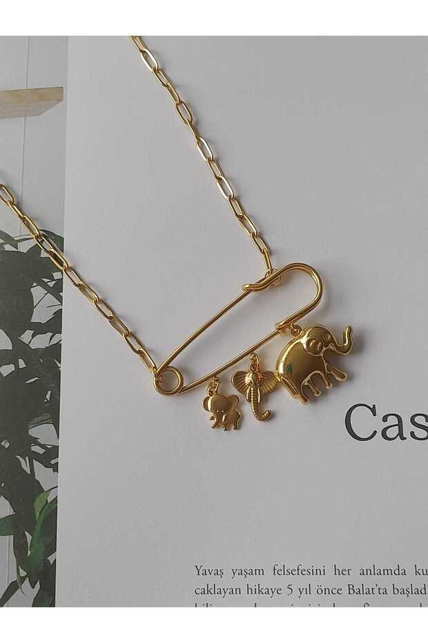 Çelik şans çengel fil kolye - 1