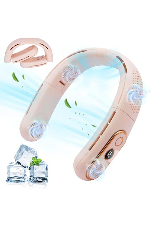 MQUPIN Portable Neck Fan, 4 Turbo Personal Cooling Fan, 5000mAh Hands Free Bladeless Fan, Foldable U