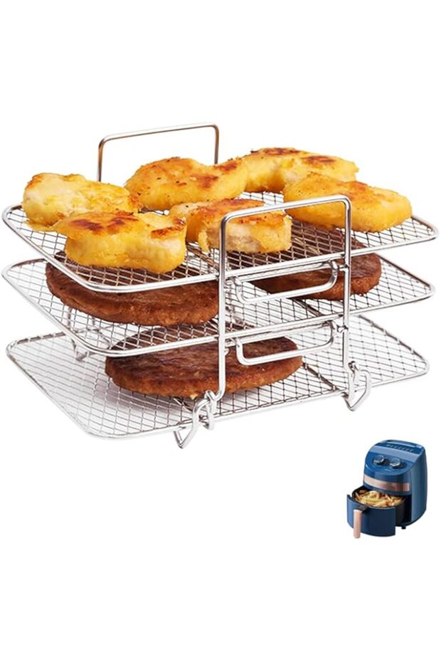 Duomama 304 Stainless Steel 3-Layer Air Fryer Rack | Dehydrator Stand for Healthy Cooking | Multi-Pu