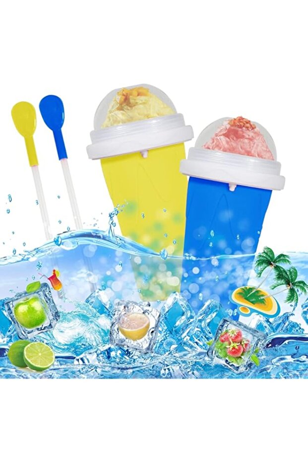 Tazweeq 2Pcs Slushie Cup, Slushy Cup, Frozen Magic Slushy Maker Cup, Smoothie Cup with Lid and Straw