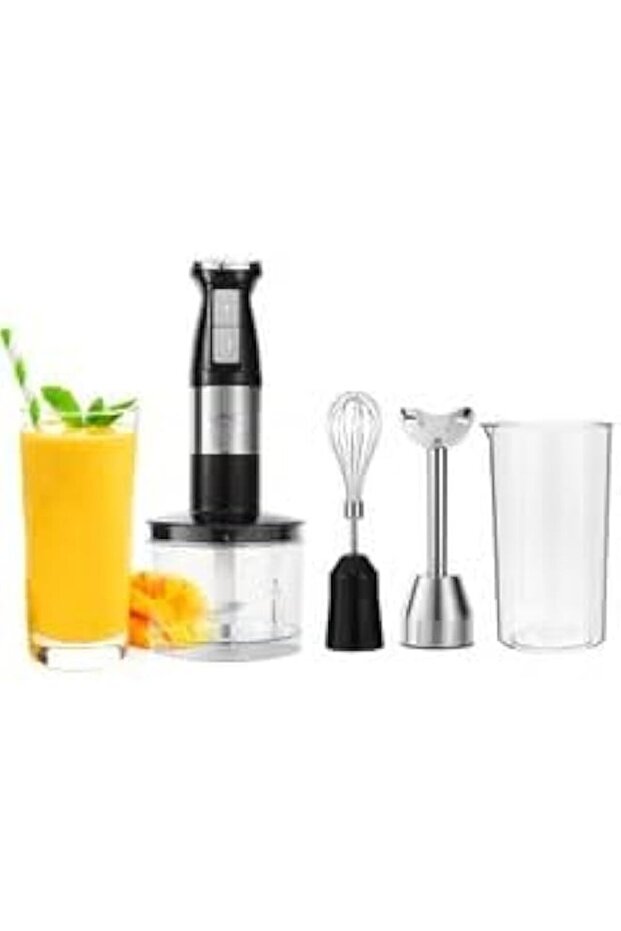 Hand Blender Electric, 4-in-1 Multifunctional, 2 Speed Stainless Steel Handheld Stick Blender with 6