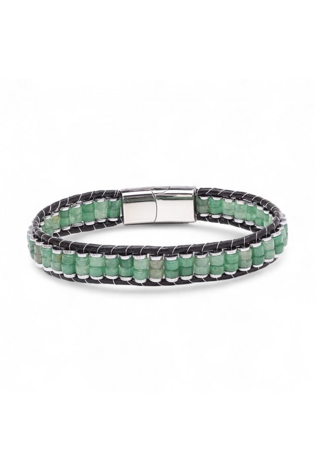 Green Aventurine & Hematite Steel Braided Leather Bracelet 31832B22D5 - 20 cm