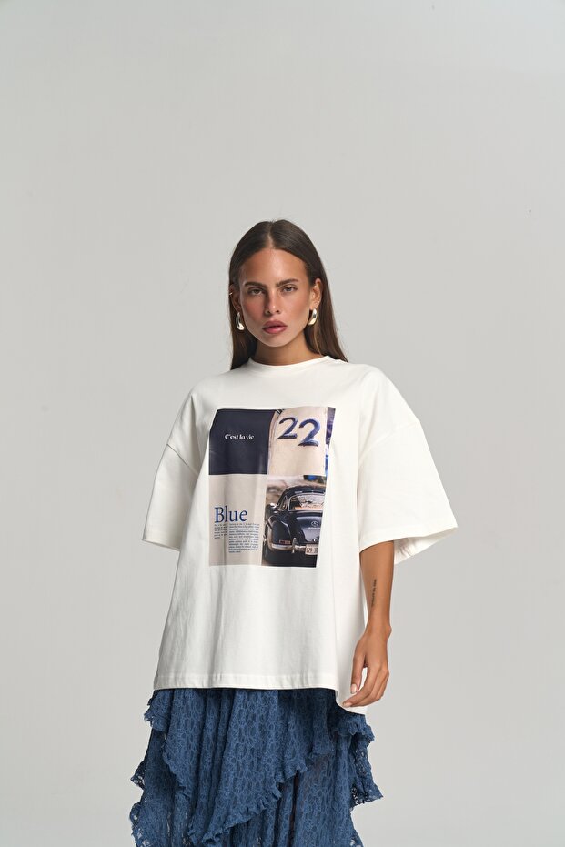 Twenty Two Oversize Beyaz T-Shirt - 1