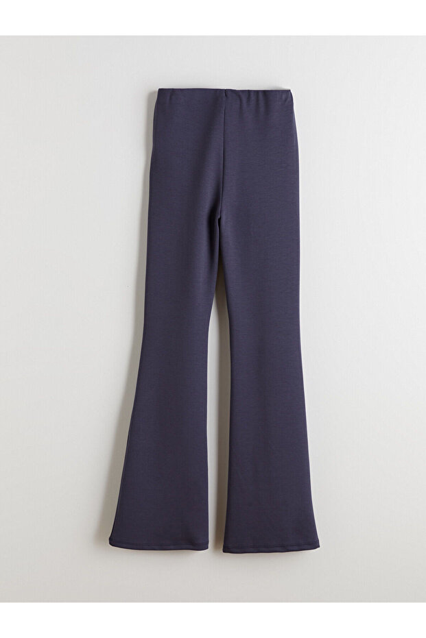 Lacivert Beli Lastikli İspanyol Paça Kadın Tayt - 6