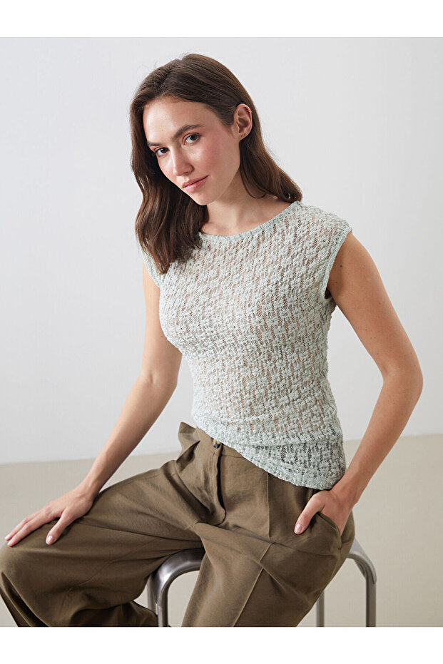 Vizyon New Season Crew Neck Lace Crochet Blouse