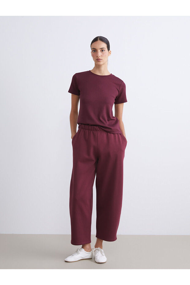 Two Mt Shop Quality Lcw Vision Burgundy 3 Threaded Straight Loose & Baggy Women's Sweatpants