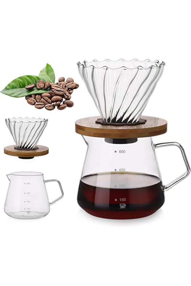 Azonee Pour Over Coffee Maker, 600ML Clear Glass Pour Over Coffee Maker Set with Dripper, 1Pcs Porta