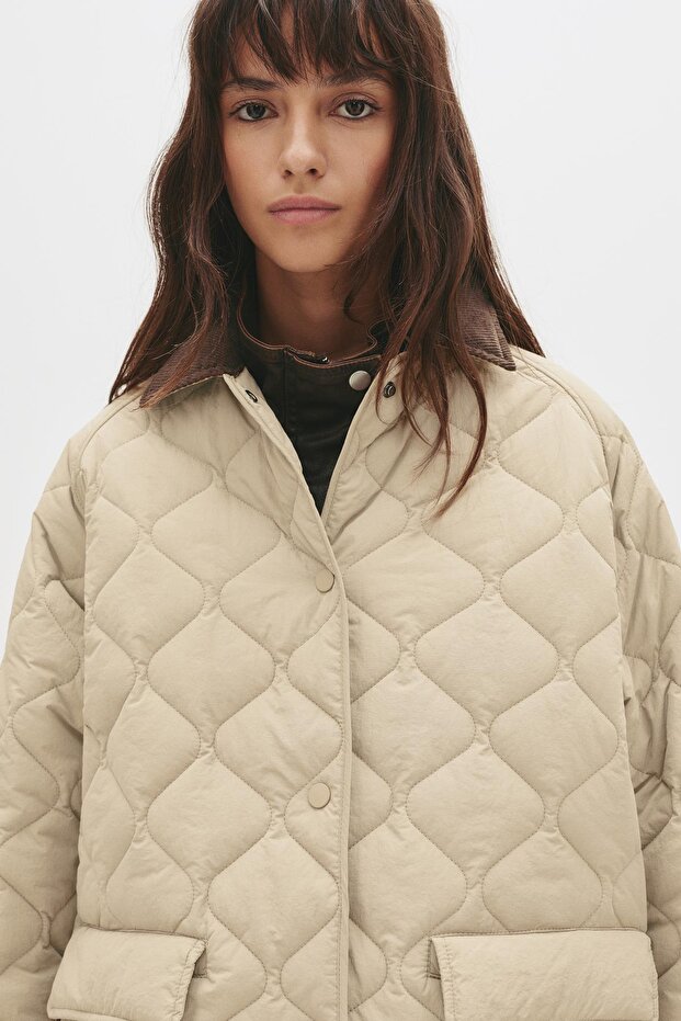 Fitilli yakalı kapitone ceket - 6